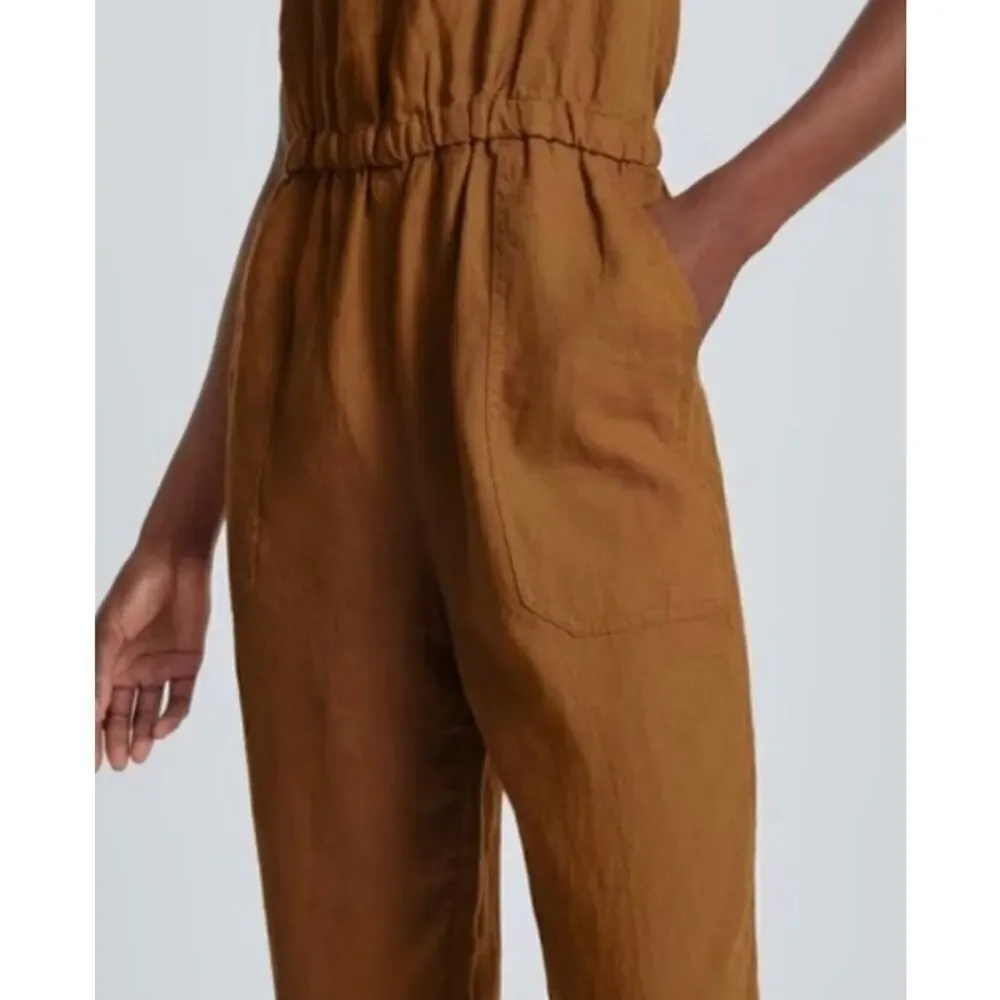 Everlane Linen Sleeveless Spaghetti Strap Open Back Mustard Orange Pant Jumpsuit